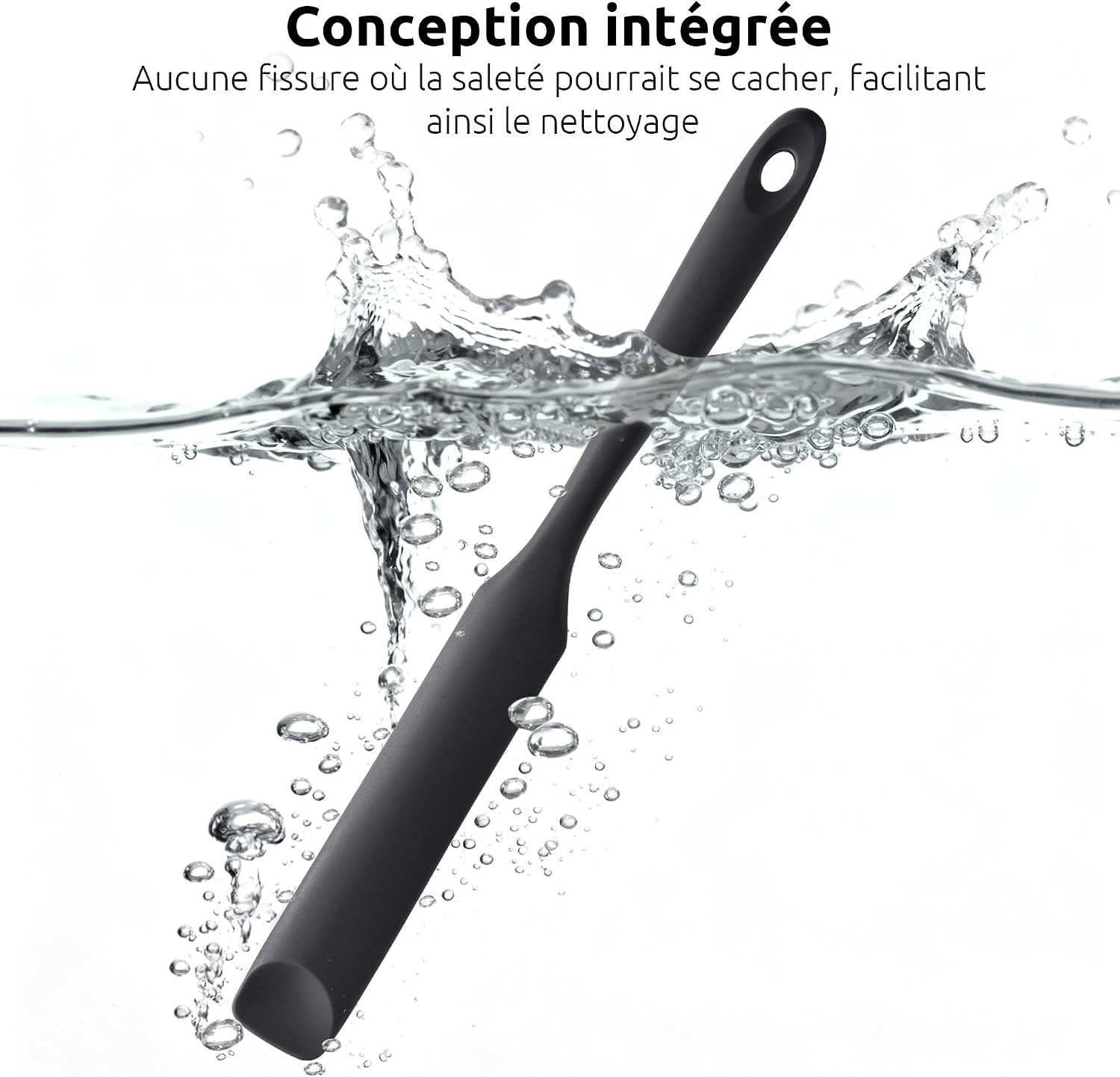 Spatule Silicone U-Taste – Embout Cuillère, Cœur Acier Inox, Résistante 315°C, 24,5 cm, Noir