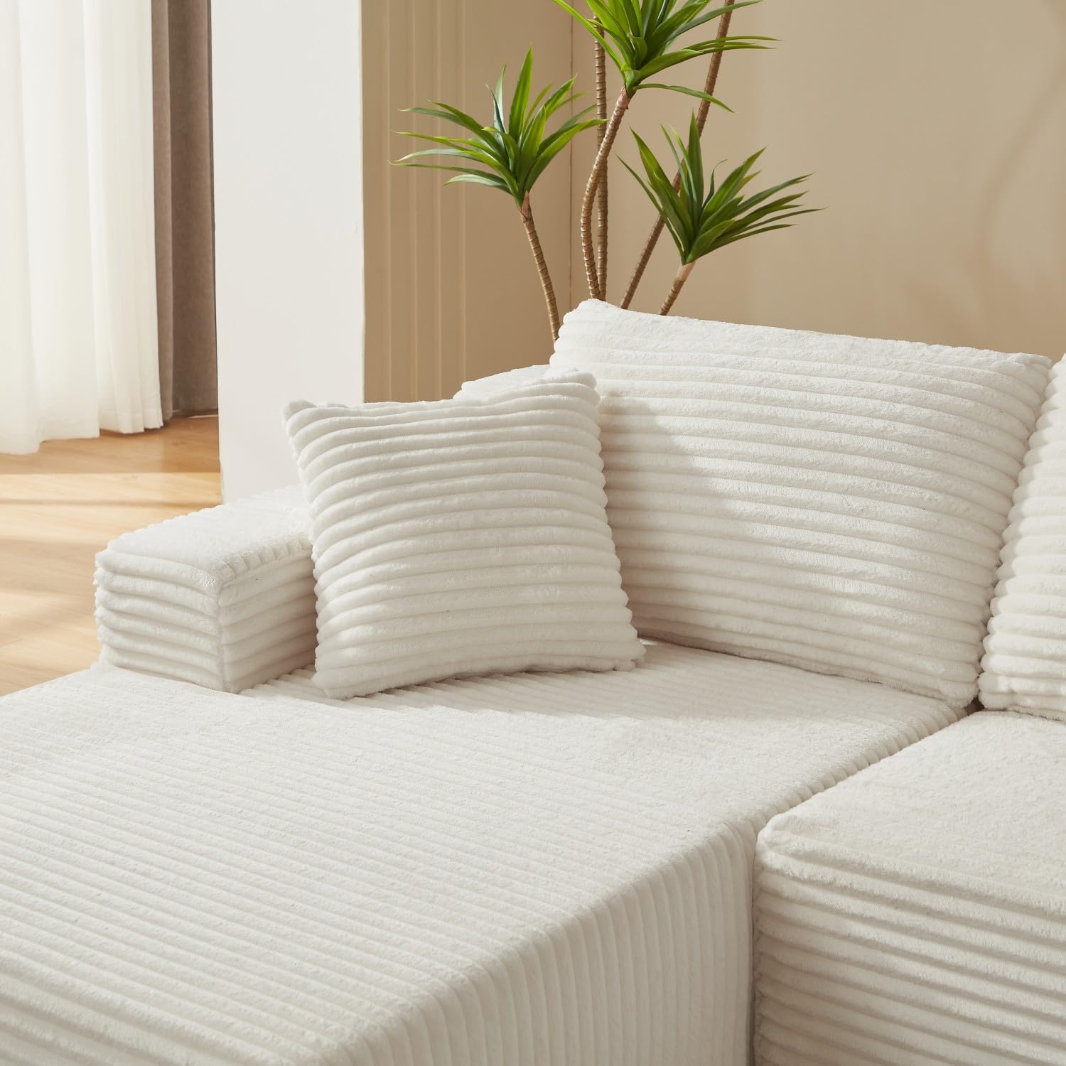 Canapé d'Angle Modulable 3 Places – Mémoire de Forme, Housse Lavable, Sans Montage | Blanc