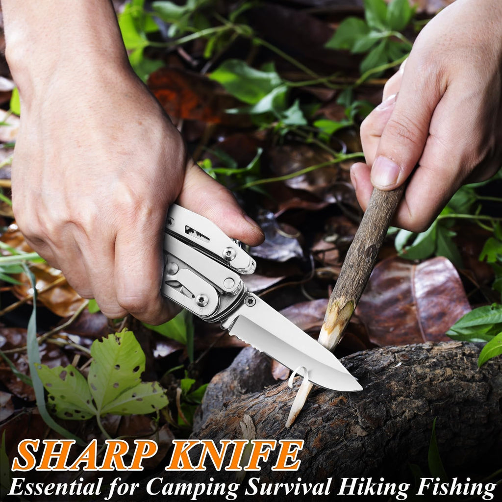 RoverTac Multitool zakmes tactisch survivalmes camping geschenken voor mannen papa echtgenoot 18 in 1 multi-tool mes tang schaar kurkentrekker 9-pack schroevendraaier