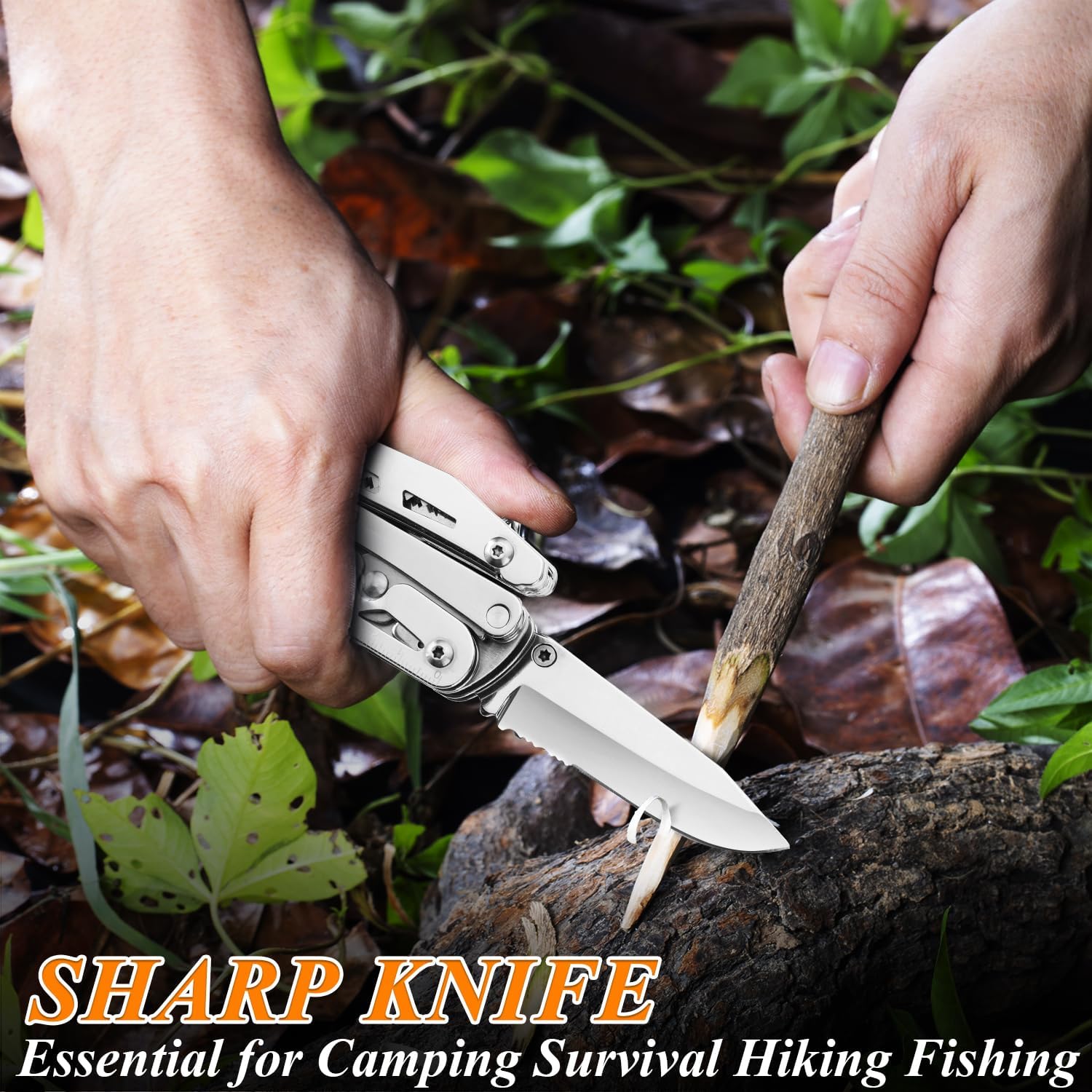 RoverTac Multitool zakmes tactisch survivalmes camping geschenken voor mannen papa echtgenoot 18 in 1 multi-tool mes tang schaar kurkentrekker 9-pack schroevendraaier