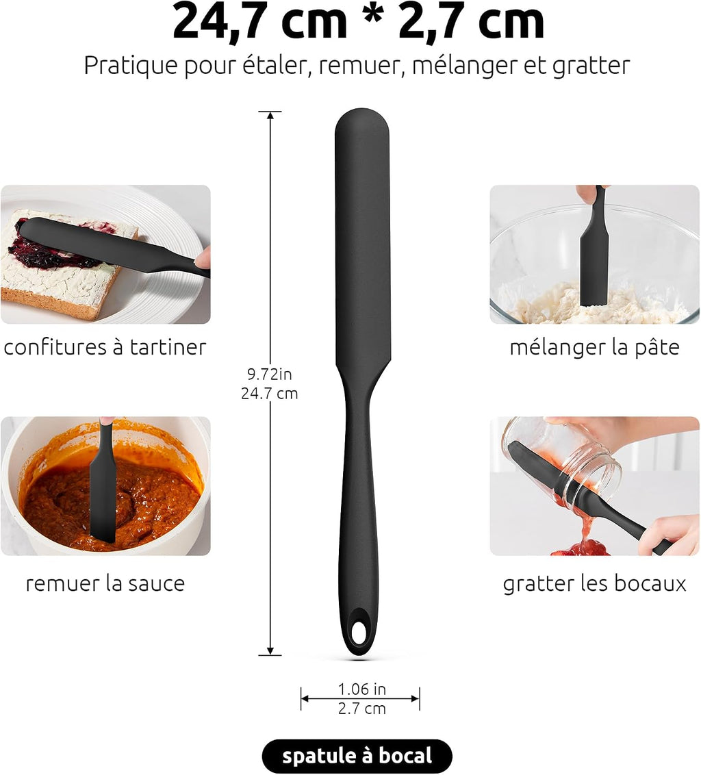 Spatule Silicone U-Taste – Embout Cuillère, Cœur Acier Inox, Résistante 315°C, 24,5 cm, Noir