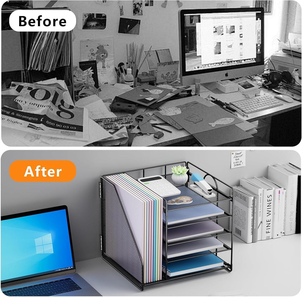 Desk Organizer with File Holder, 5 Tiers, Paper Letter Tray, Storage and Accessories for Office Supplies