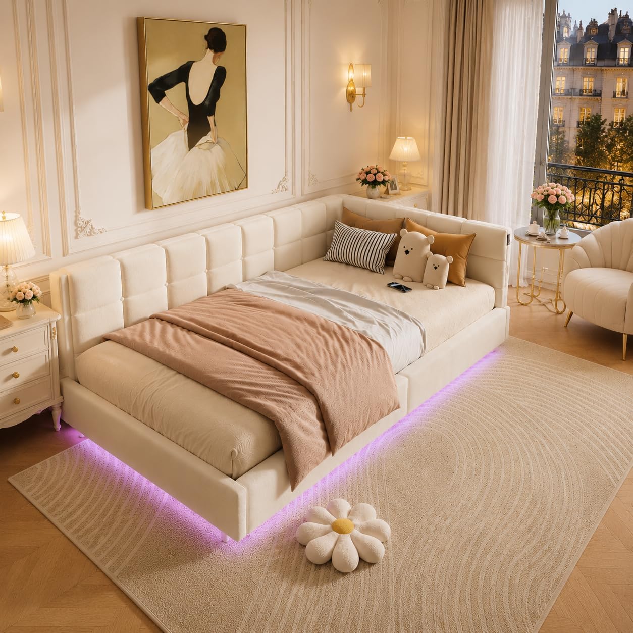 Lit Coffre 90x200 cm – Tête de Lit Rangement, Éclairage LED 16 Couleurs & Ports USB/USB-C