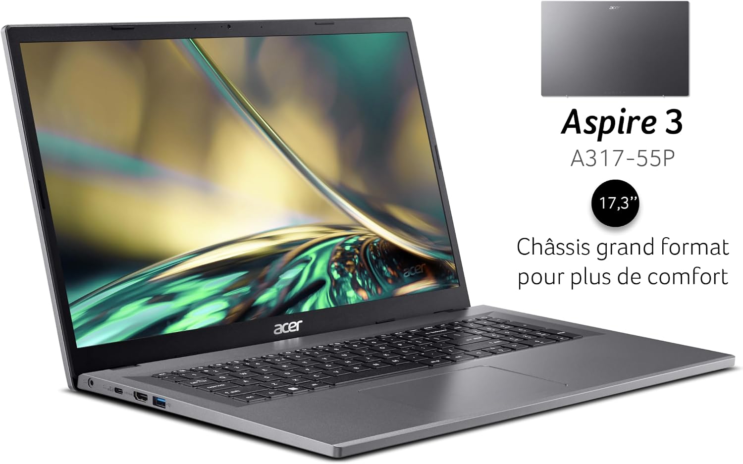 Acer Swift 1 A115-32-C3AK laptop, 35,6 cm (15,6 inch), Full HD, laptop (Intel Celeron N4500, 4 GB RAM, 128 GB eMMC, Intel UHD Graphics, Windows 11) - toetsenbord AZERTY (Frans), laptop Grijs