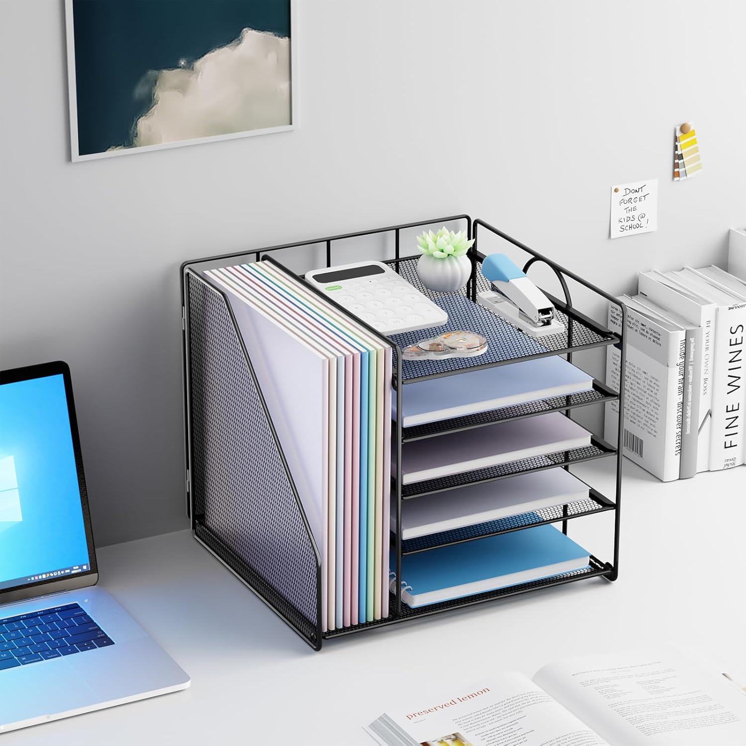 Desk Organizer with File Holder, 5 Tiers, Paper Letter Tray, Storage and Accessories for Office Supplies