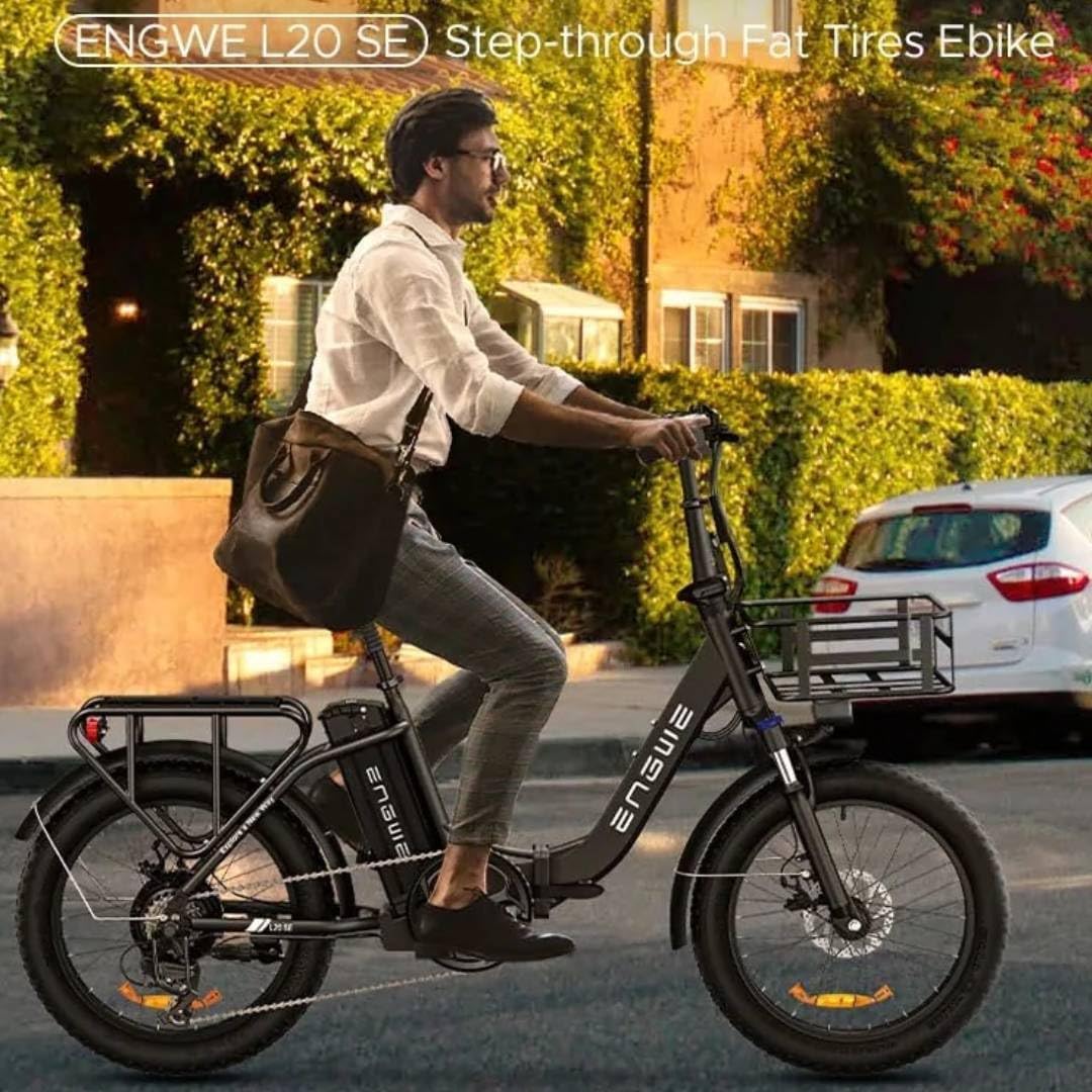 ENGWE E Bike 20 Inch Folding Electric Bike with 3.0 Inch Lithium Battery 15.6Ah Long Range Up to 140km, 7 Speed Off Road for Men, Mountain Bike, Beach and Snow