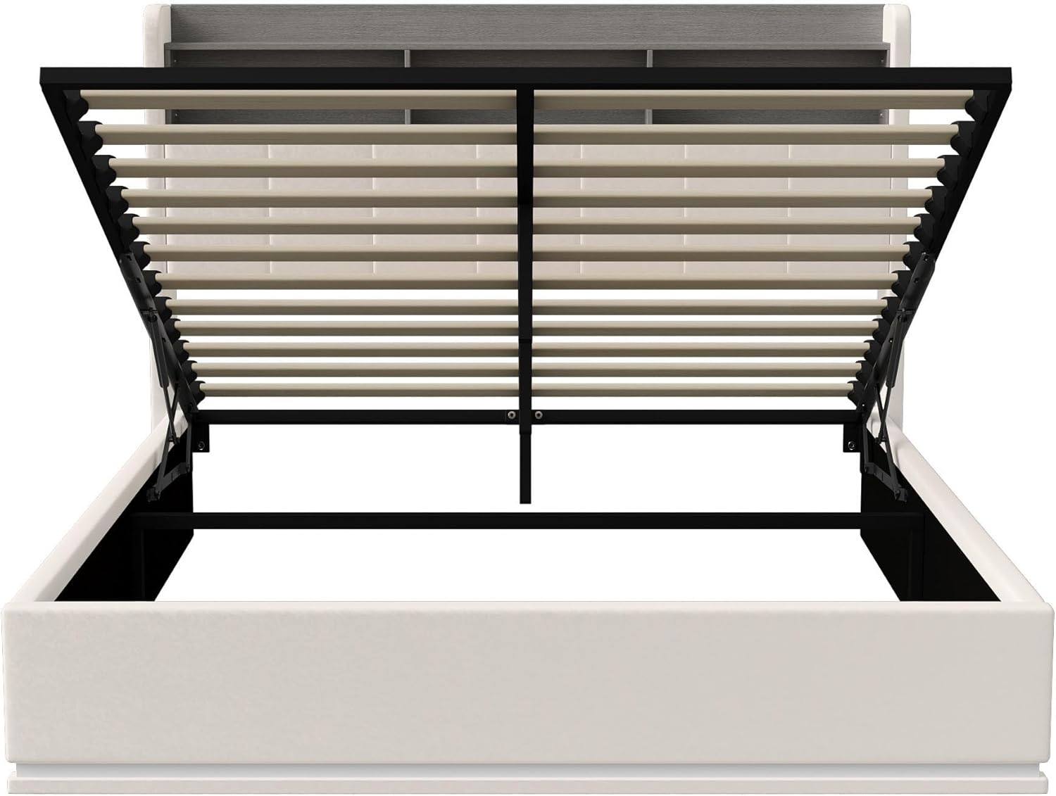 Lit Coffre LED RGB & Port USB | Rangement Hydraulique | Tête de Lit Rembourrée avec Étagères | 90 à 160 x 200 cm