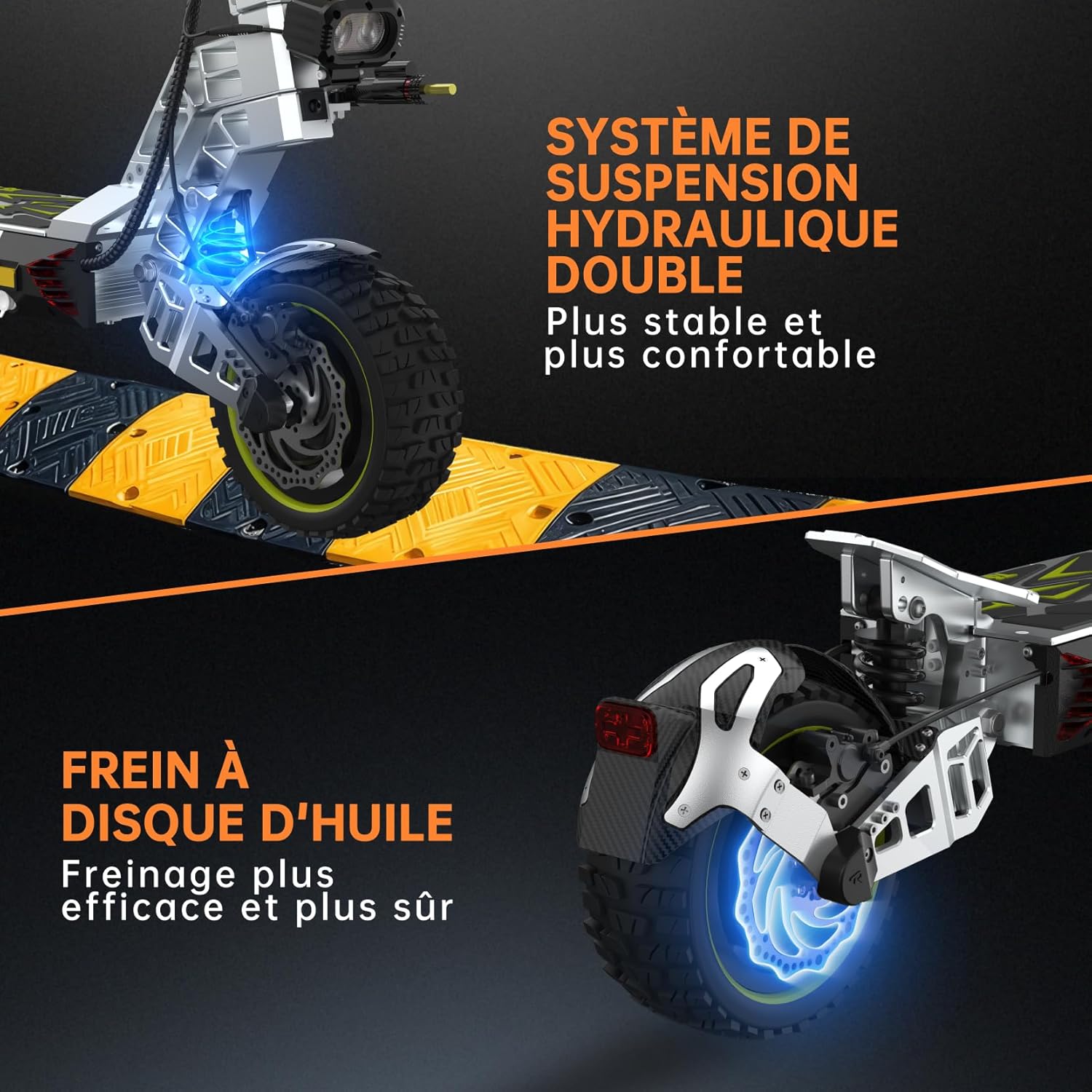 Elektrische step, RT6/T2 Max/ M5 Pro/T2 Master/T3 Max, motor 800 W/1000 W/1200 W/2400 W/3000 W, bereik 55/65/75/85 km, all-terrain banden, 3 snelheidsmodi, intelligent display