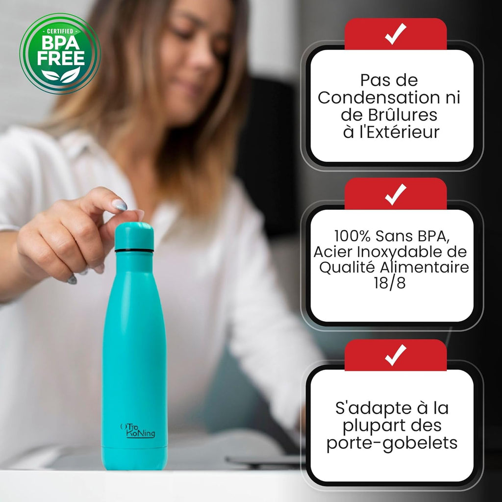 Otto Koning Insulated Water Bottle 500ml - Insulated Water Bottle Keeps Drinks Cold for 24 Hours and Hot for 12 Hours - Leak Proof Insulated Water Bottle BPA Free