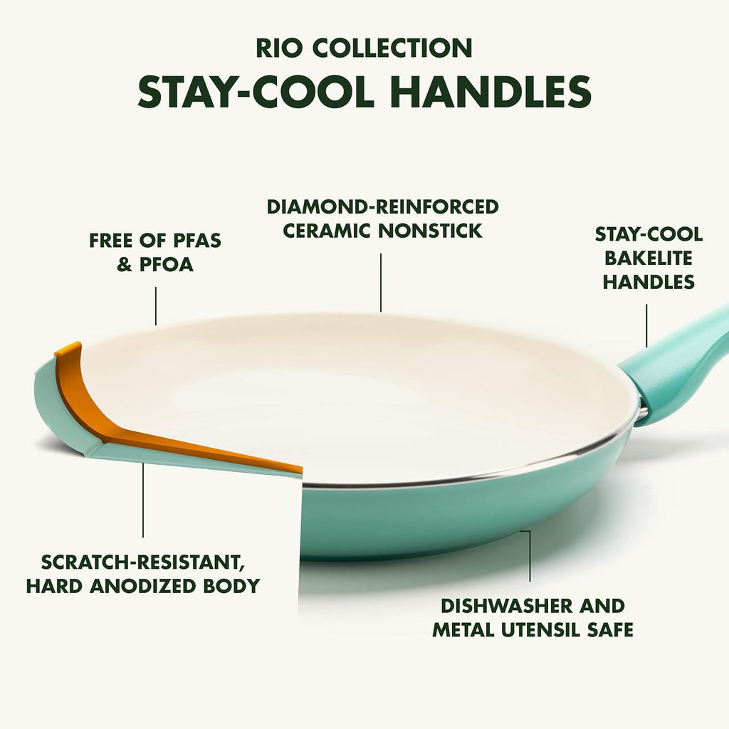 Batterie de Cuisine GreenPan Rio 16 Pièces — Céramique Sans PFAS, Four 160°C