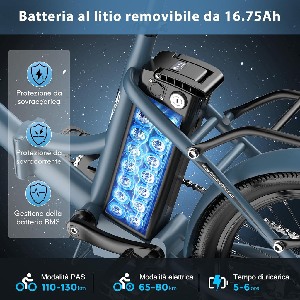 Fafrees F20 LIGHT Elektrische fiets, 20 inch opvouwbare elektrische stadsfiets, 250 W motor, 16,75 Ah accu, 7 versnellingen e-bike voor dames, bereik 110 km
