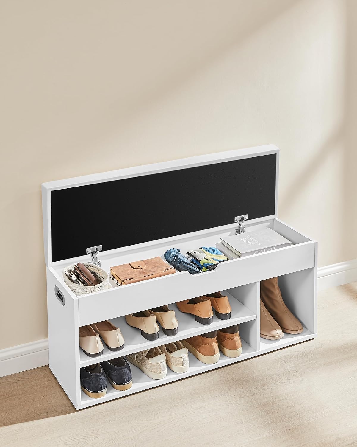 Banc à Chaussures Rembourré VASAGLE – Rangement 3 Compartiments, Style Vintage, 80 cm