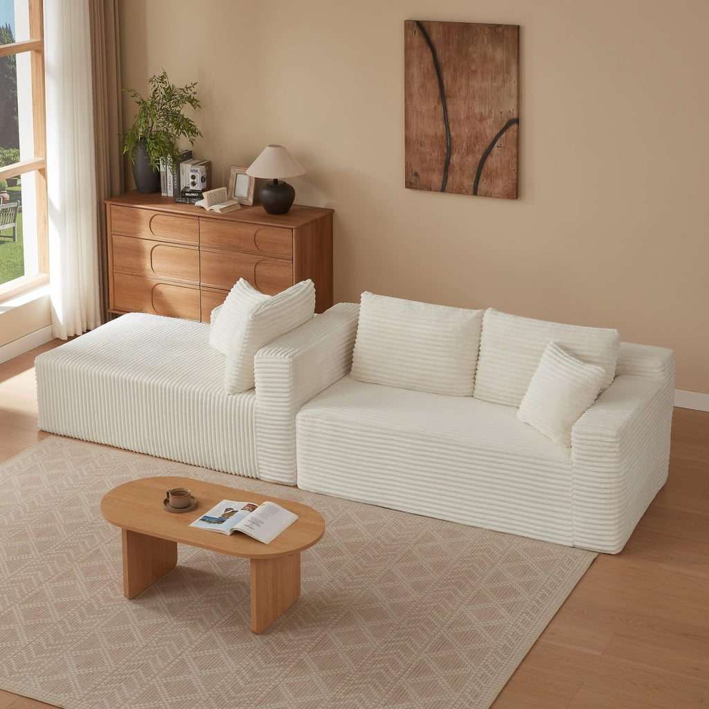 Canapé d'Angle Modulable 3 Places – Mémoire de Forme, Housse Lavable, Sans Montage | Blanc