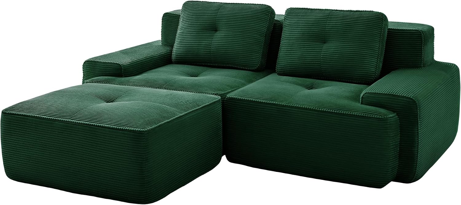 Canapé modulable en L Bladez – 3+1 places – Tissu côtelé kaki clair – Assise profonde
