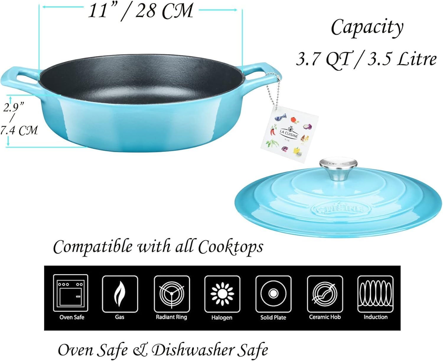 Cocotte Ovale en Fonte Émaillée La Cuisine – 5 L, Canneberge, Bouton Doré, Induction