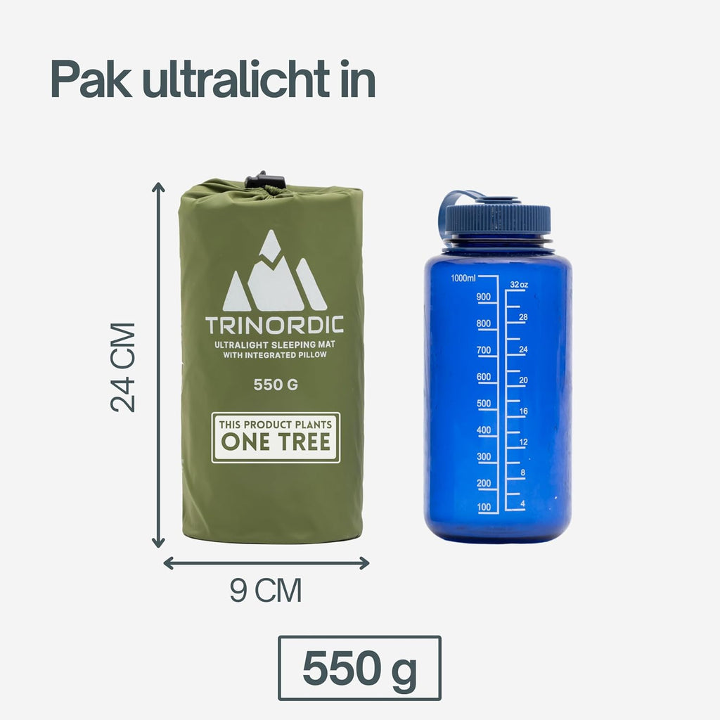 Trinordic campingmat uiterst lichte opblaasbare slaapmat met kussen, opvouwbaar opblaasbaar licht eenpersoonsbed, draagbaar luchtkussen, voor buiten, backpacken, wandelen, reizen