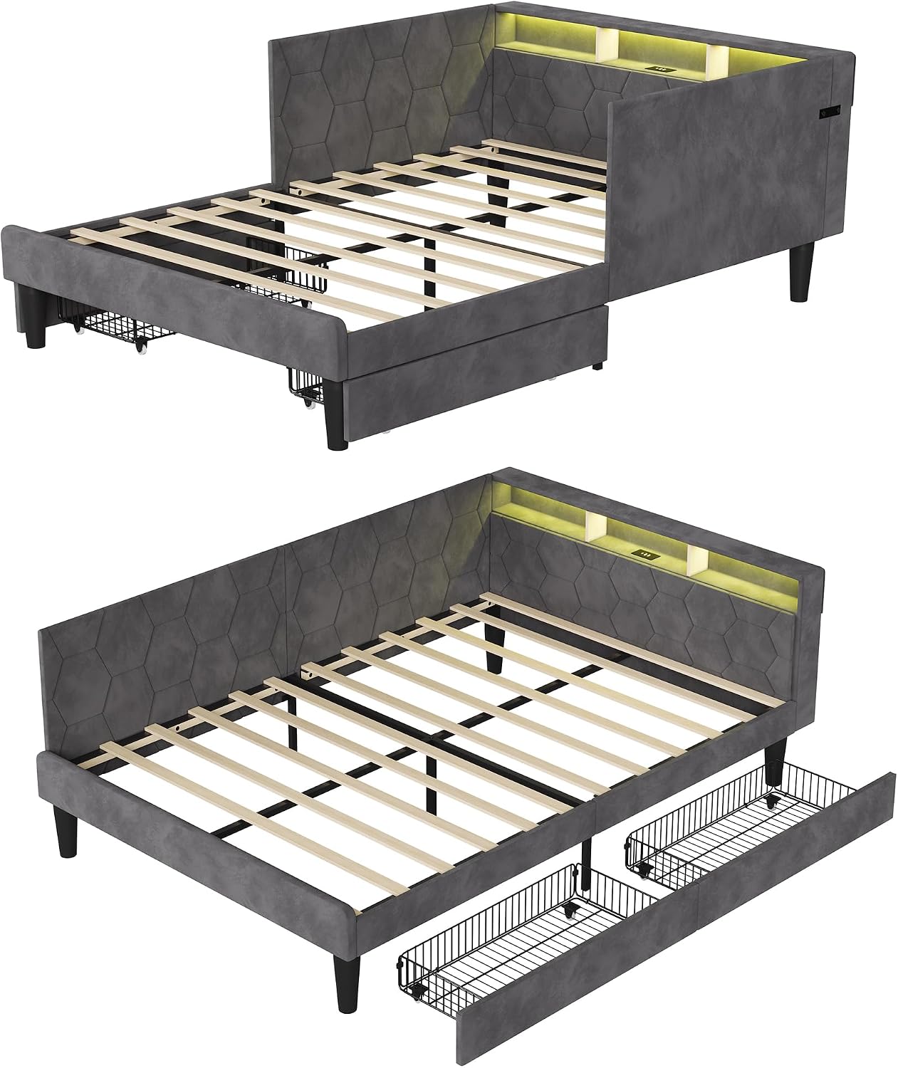 Canapé-Lit Convertible LKPOMI 2 Places — Velours Beige, Lit 180x200 cm