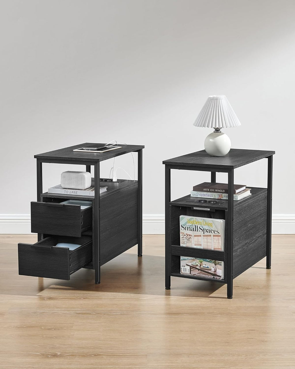 Table de Chevet VASAGLE avec Multiprise – 2 Tiroirs, USB, Style Vintage, 35 x 61 cm