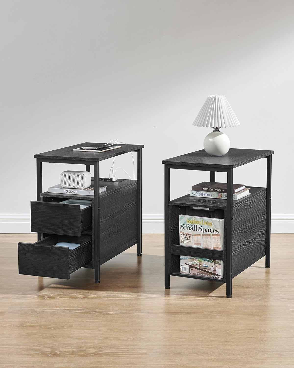 Table de Chevet VASAGLE avec Multiprise – 2 Tiroirs, USB, Style Vintage, 35 x 61 cm