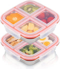 Snack Boxes with 4 Compartments, Reusable Stainless Steel Lunch Boxes for Kids and Adults, Leakproof Bento Boxes with Lids for Home Work (2 Pack)