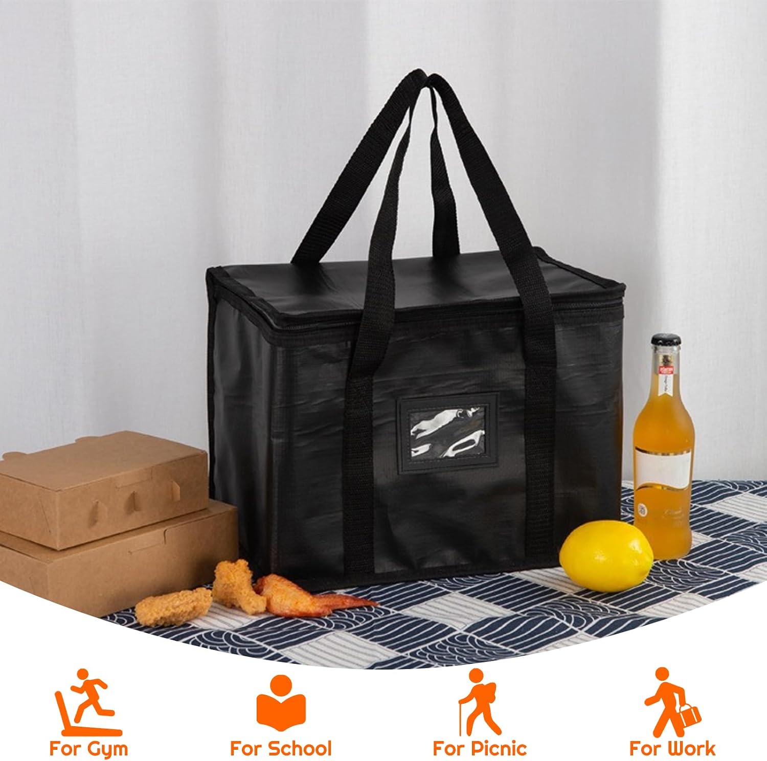 SUOXU Koeltas, 40 liter, grote opvouwbare geïsoleerde lunchtas voor picknick en reizen, winkelen, koelbox voor camping, barbecue en voedsellevering (zwart)