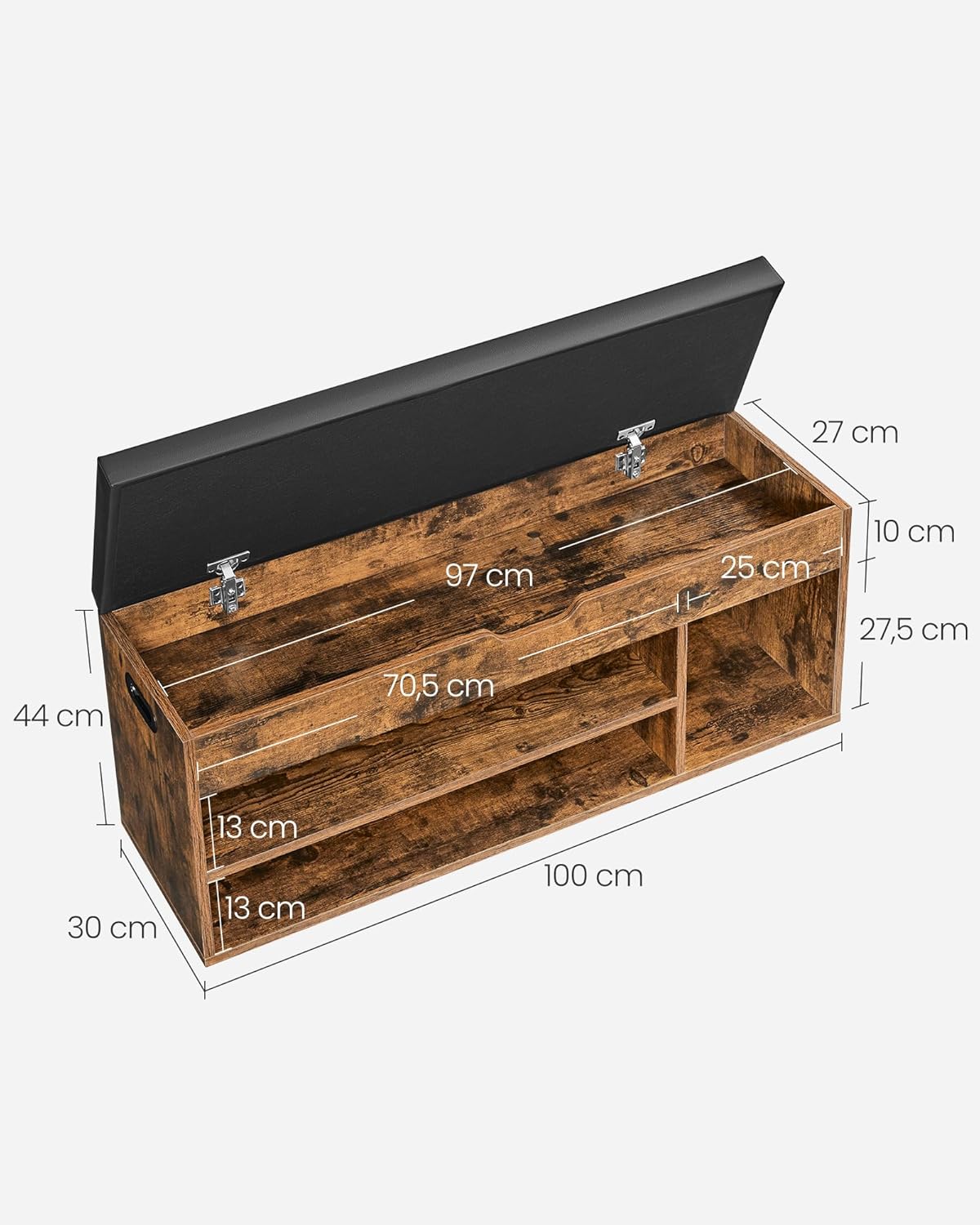 Banc à Chaussures Rembourré VASAGLE – Rangement 3 Compartiments, Style Vintage, 80 cm