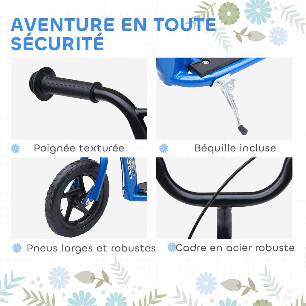HOMCOM Scooter met banden, 30 cm, hoogte verstelbaar stuur, handgreep rem en standaard
