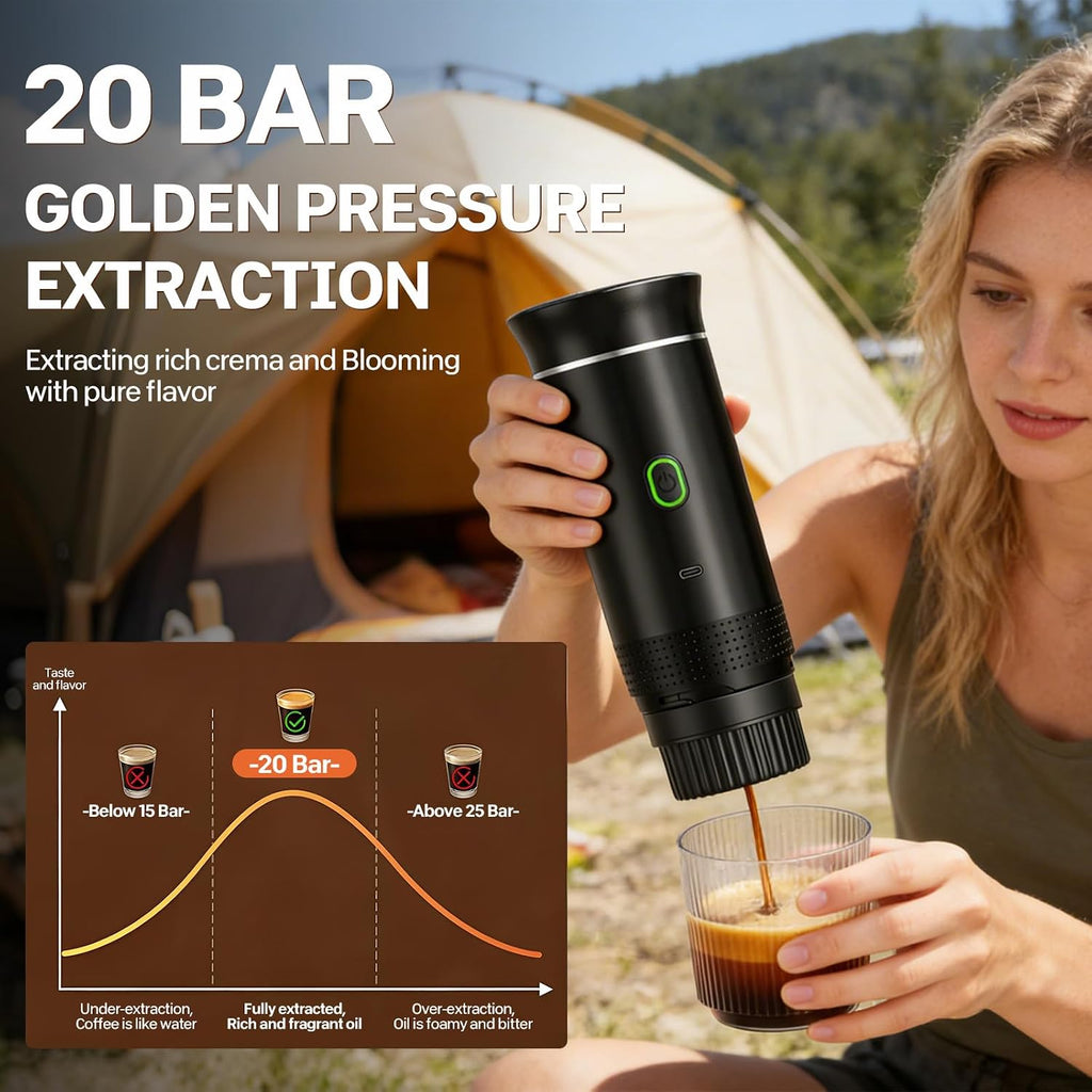 VHV Draagbaar koffiezetapparaat voor reizen, snelle verwarming, 3-in-1, draagbaar, 12 V, automatische verwarming van 4 tot 6 minuten, grote capsules, gemalen koffie, voor camping, kantoor, thuis
