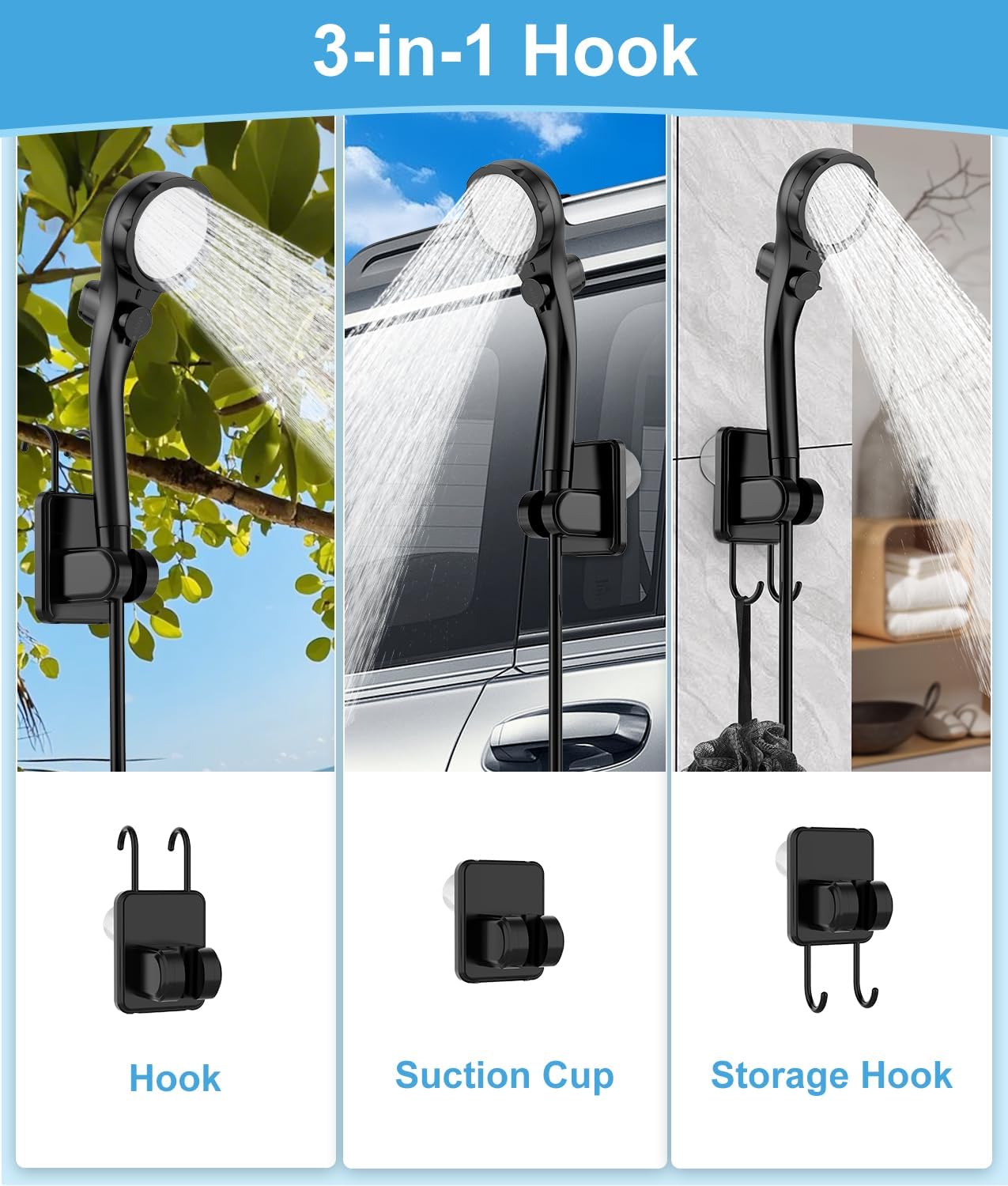 WADEO Campingdoucheset, oplaadbare elektrische douchepomp, douchekop met intelligente temperatuurweergave en instelbare waterdruk