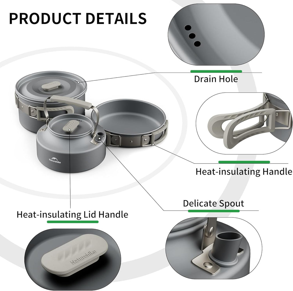 Naturehike 2-4 & 4-7 personen campingkookgerei set voor rugzakuitrusting – draagbare campingkoker en rugzakfornuis compatibel – campingaccessoires