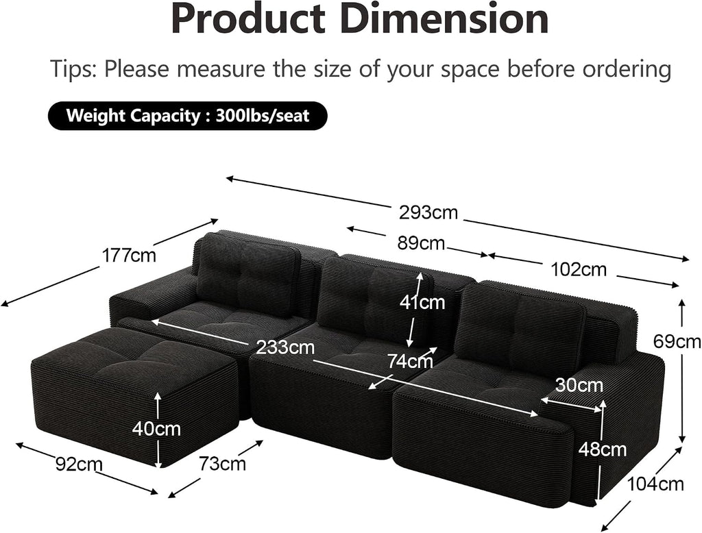 Canapé Modulable Cloud en Velours Côtelé – Assise Profonde, Convertible, Sans Montage