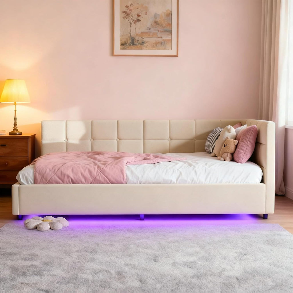 Lit Coffre 90x200 cm – Tête de Lit Rangement, Éclairage LED 16 Couleurs & Ports USB/USB-C