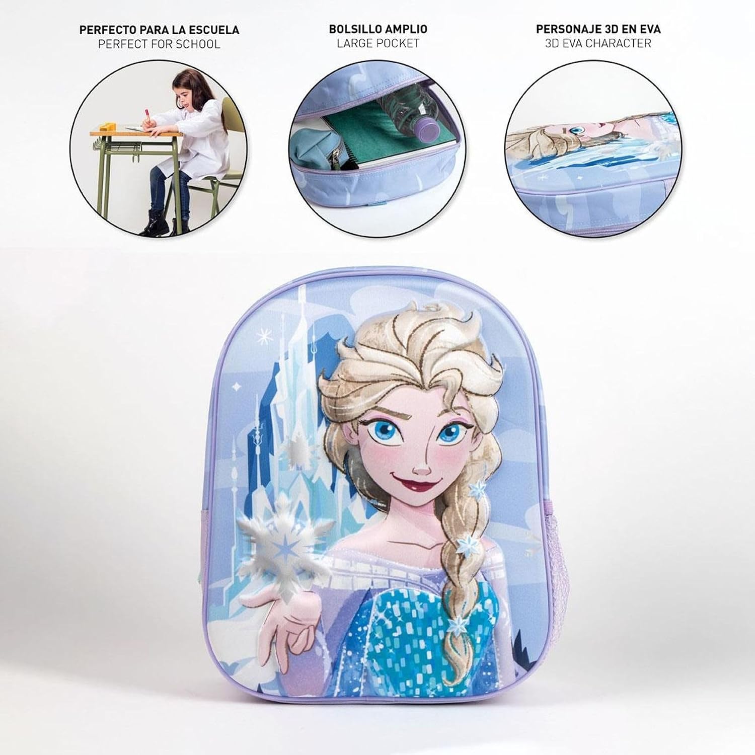 Originele Disney Frozen Elsa, Anna en Olaf rugzak met design en winterfiguren, grote Frozen rugzak voor kleuterschool, basisschool en meisjes, licht en duurzaam