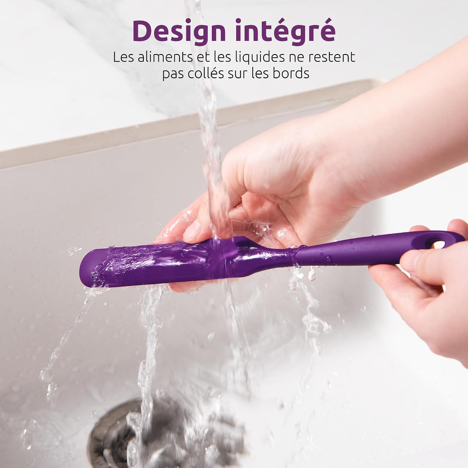 Spatule Silicone U-Taste – Embout Cuillère, Cœur Acier Inox, Résistante 315°C, 24,5 cm, Noir