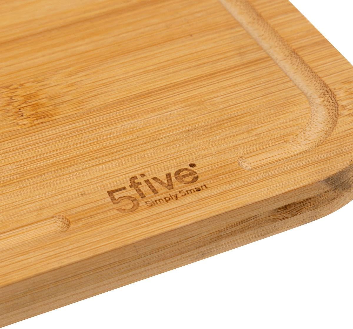 Lot de 2 Planches à Découper en Bambou 5five – 35x25 cm & 22x15 cm, Rainure Jus, Lavage Main