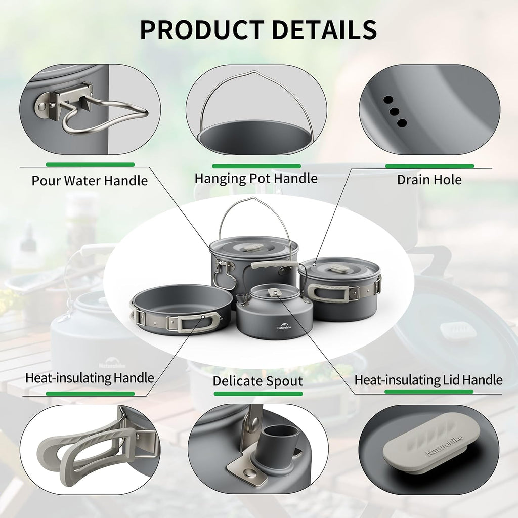 Naturehike 2-4 & 4-7 personen campingkookgerei set voor rugzakuitrusting – draagbare campingkoker en rugzakfornuis compatibel – campingaccessoires