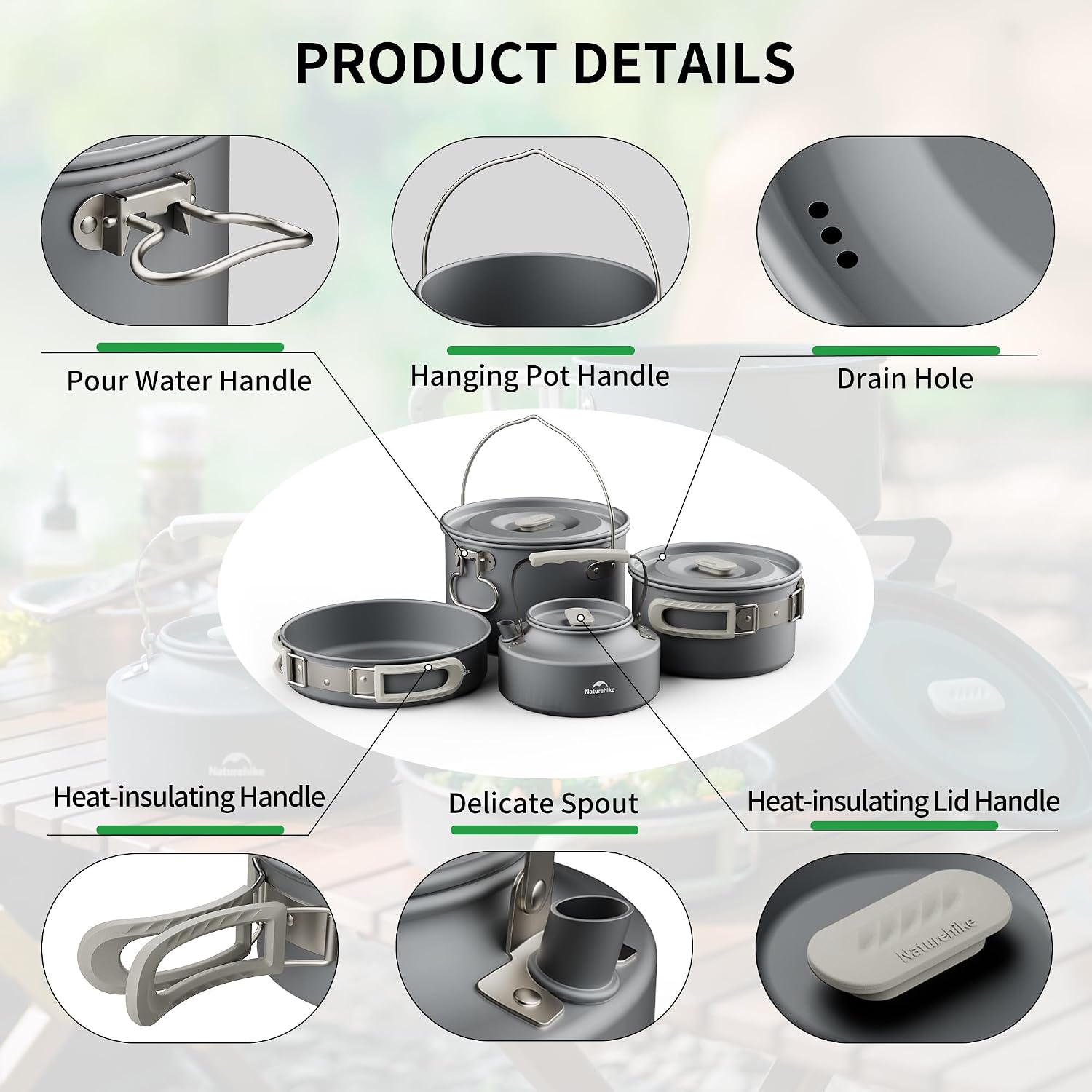 Naturehike 2-4 & 4-7 personen campingkookgerei set voor rugzakuitrusting – draagbare campingkoker en rugzakfornuis compatibel – campingaccessoires