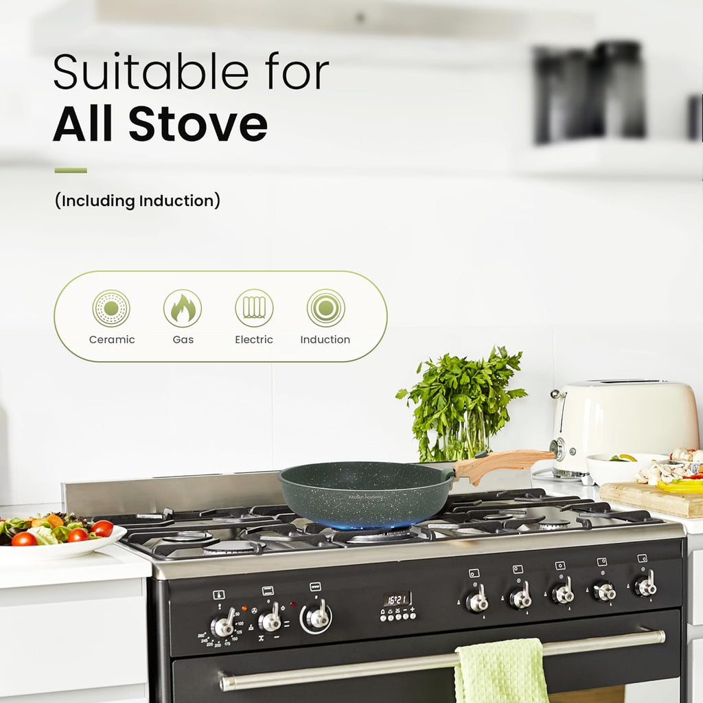 Batterie de Cuisine Kitchen Academy 10 Pièces – Poignée Amovible, Induction, Camping, Vert