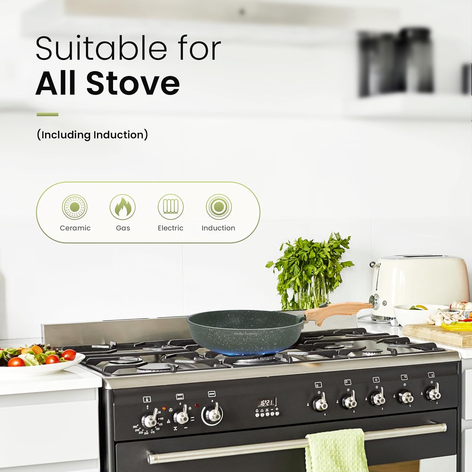 Batterie de Cuisine Kitchen Academy 10 Pièces – Poignée Amovible, Induction, Camping, Vert