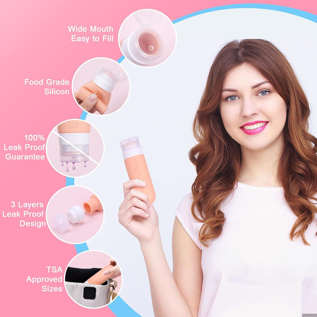 Siliconen reisflessen, 16-delig, reisaccessoires, complete set met containers voor shampoo, lotion en cosmetica, cabinevliegtuig, kleur