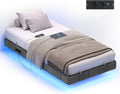 Cadre de Lit 90 x 200 cm avec Lumières LED & Prise Intégrée – Effet Flottant – Gris Ardoise – Charge 250 kg