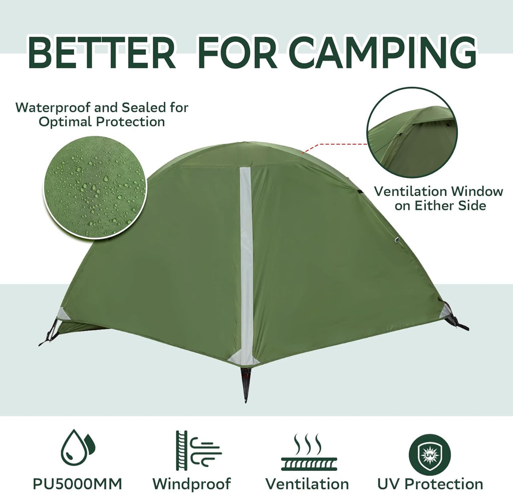 Wandeltent voor 1 persoon, lichte waterdichte campingtent, eenvoudige installatie, compacte tent voor 1 persoon, 3-seizoenentent voor één persoon