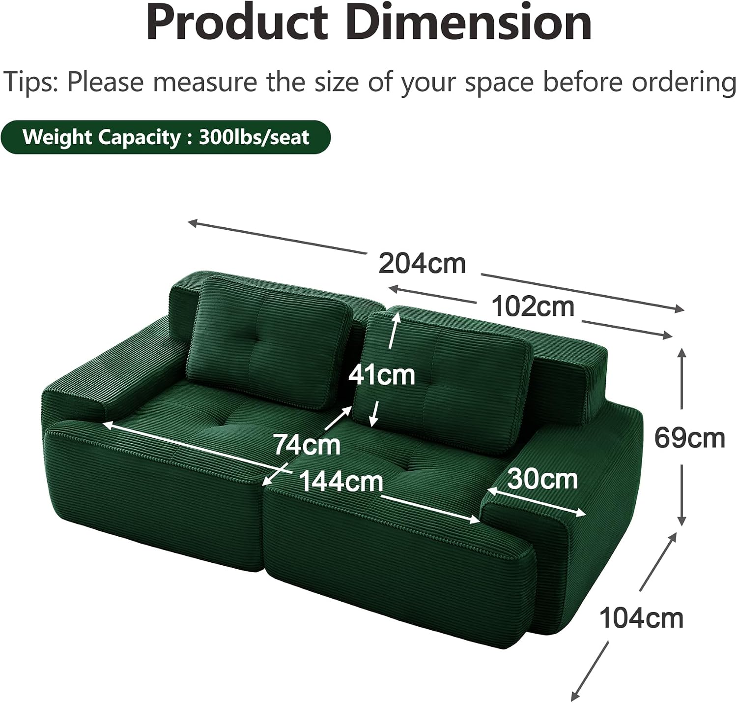 Canapé modulable en L Bladez – 3+1 places – Tissu côtelé kaki clair – Assise profonde