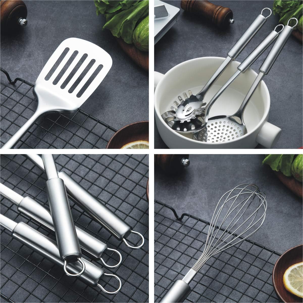 Set d'Ustensiles de Cuisine Berglander 13 Pièces — Inox Poli Miroir avec Support