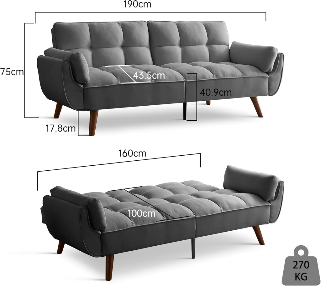 Canapé-lit convertible JIEXI – 3 places – Tissu gris – Dossier 3 positions – 170 cm