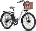 E-bike voor dames en heren, 26 inch, met mand, stadsfiets, trekkingfiets met 36 V 13 Ah accu, wit