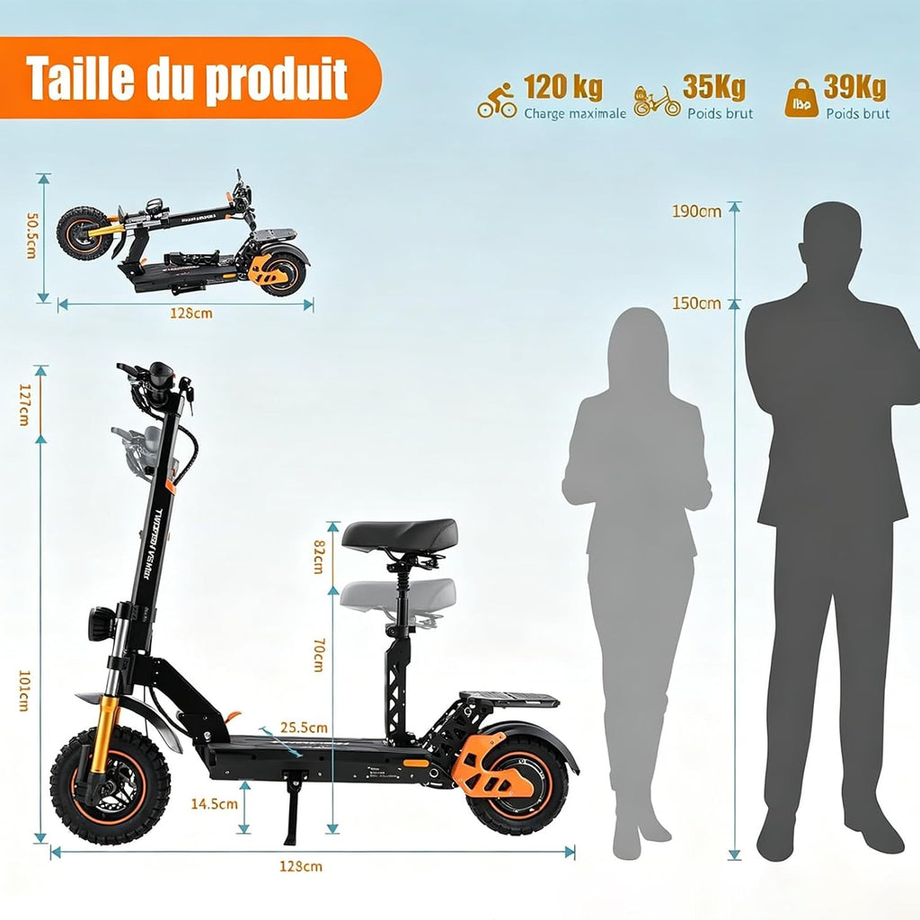Trottinette électrique Haute Vitesse Pour Adultes, Moteur Puissant, Batterie 48 V 18 Ah, écran Haute Définition, Pneus De 10 Pouces, Large Plateforme, Compartiment De Rangement Arrière