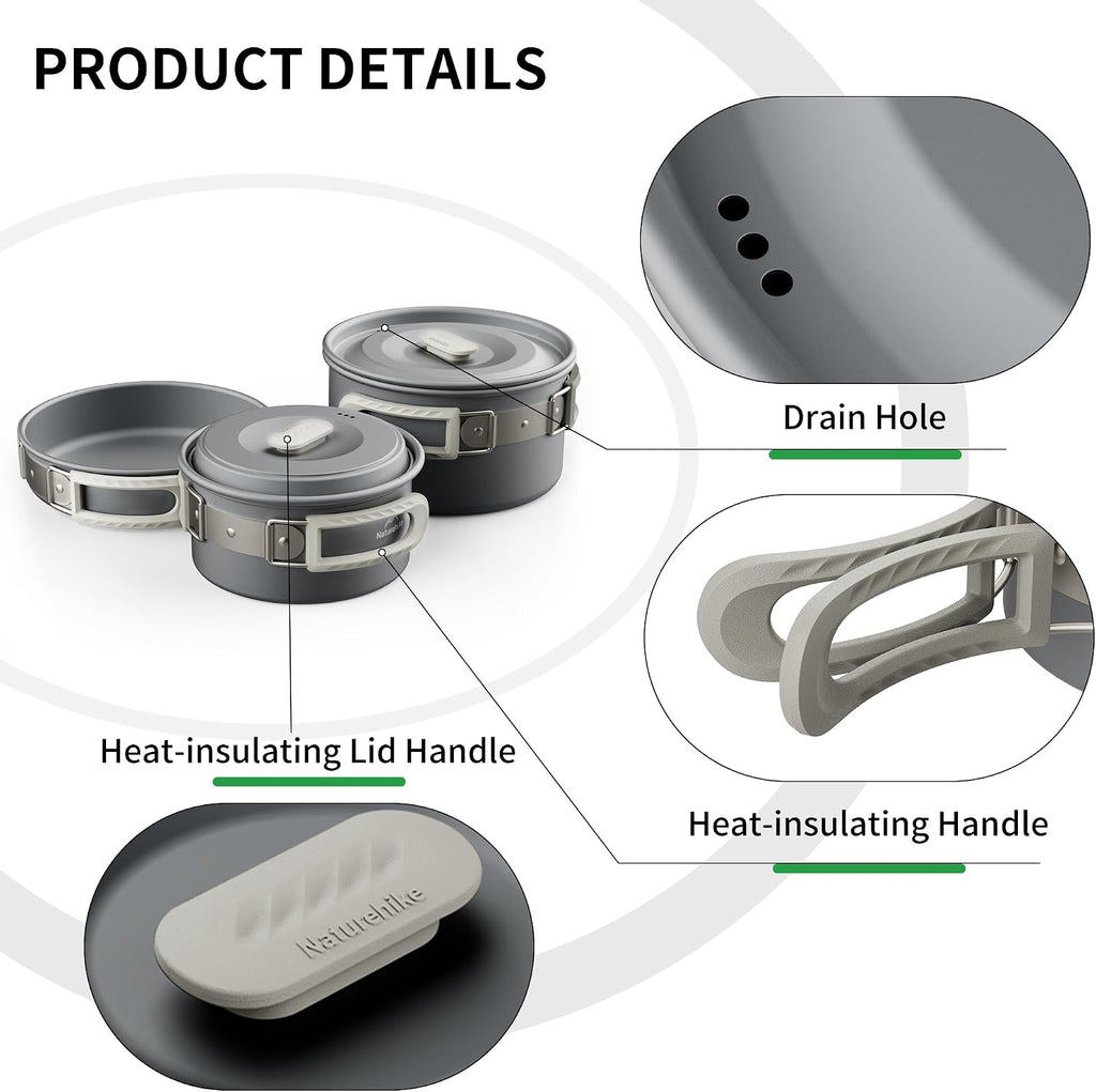 Naturehike 2-4 & 4-7 personen campingkookgerei set voor rugzakuitrusting – draagbare campingkoker en rugzakfornuis compatibel – campingaccessoires