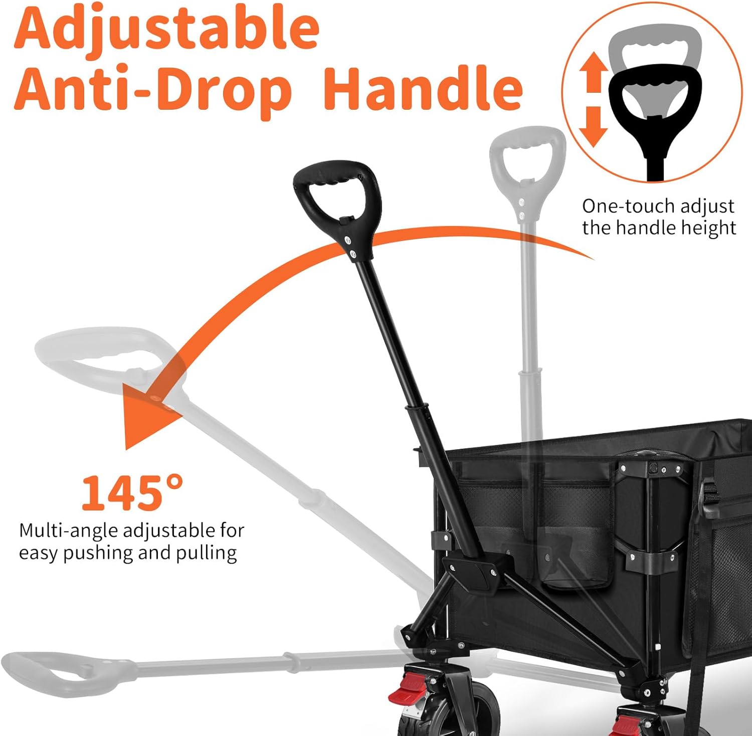 BELEEV Opvouwbare trolley met remmen, strandwagen 6 inch wielen voor alle terreinen, verstelbare handgreep, grote capaciteit van 130 l, 100 kg, voor buiten, camping, festival, BBQ, picknick, camping, zwart