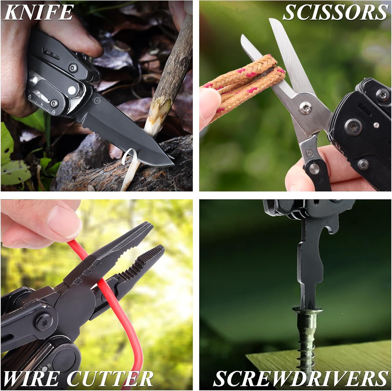 RoverTac Multitool zakmes tactisch survivalmes camping geschenken voor mannen papa echtgenoot 18 in 1 multi-tool mes tang schaar kurkentrekker 9-pack schroevendraaier